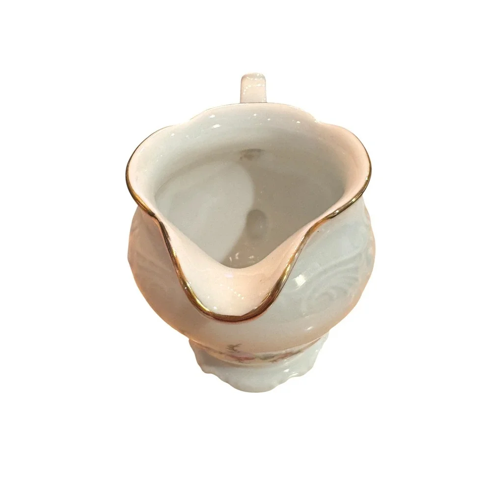 Wavel Poland Vintage Floral Porcelain Creamer Pitcher Pink Roses Gold Trim